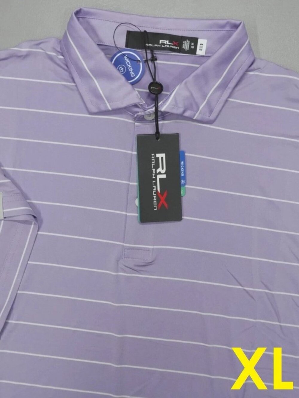 $99 RLX RALPH LAUREN MEN XL PURPLE STRIPE PERFORMANCE POLO GOLF SHIRT NWT